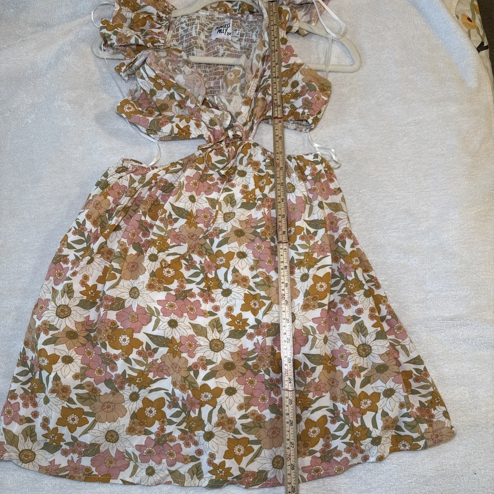 Princess Polly Floral Cutout Mini Dress US 6 Smocked Puff Sleeve Boho 70s Y2K - Picture 7 of 8